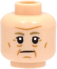 Minifigure, Head Dual Sided Dark Tan Eyebrows, Nougat Cheek Lines and Chin Dimple, Neutral / Angry with Open Mouth with Teeth Pattern - Hollow Stud