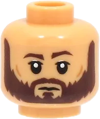 Minifigure, Head Dual Sided Dark Brown Eyebrows and Full Beard, Nougat Cheek Lines, Neutral / Angry with Open Mouth with Teeth Pattern - Hollow Stud