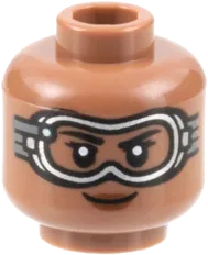 Minifigure, Head Dual Sided Female, Black Eyebrows, Silver Goggles, Reddish Brown Lips, Grin / Gritted Teeth Pattern - Hollow Stud