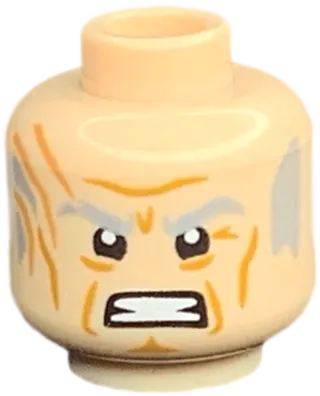 Minifigure, Head Light Bluish Gray Eyebrows and Sideburns, Scars, Medium Nougat Cheek Lines and Forehead Lines, Angry Pattern - Hollow Stud