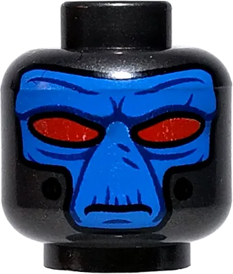 Minifigure, Head Alien with SW Duros Blue Face, Dark Blue Facial Lines, Large Red Eyes, Frown, and Black Breathing Tube Ports &#40;Cad Bane&#41; Pattern - Hollow Stud