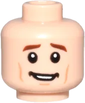 Minifigure, Head Dual Sided Reddish Brown Eyebrows, Medium Nougat Cheek Lines, and Open Mouth Smile / Oxygen Mask Pattern - Hollow Stud