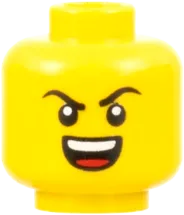 Minifigure, Head Dual Sided, Black Eyebrows, Smile with Teeth / Angry with Teeth and Tongue Pattern - Hollow Stud