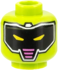 Minifigure, Head Alien Robot, Black Mask with White Outline, Yellow Slit Eyes, Dark Pink Stripes Pattern - Hollow Stud
