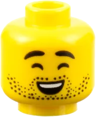 Minifigure, Head Dual Sided, Black Eyebrows and Stubble, Smirk / Closed Eyes and Open Smile Pattern - Hollow Stud