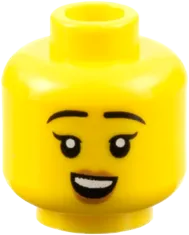Minifigure, Head Dual Sided Female Black Eyebrows, Medium Nougat Lips, Neutral / Open Mouth Smile with Upper Teeth Pattern - Hollow Stud