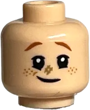 Minifigure, Head Dual Sided Dark Orange Eyebrows and Freckles, Dark Tan Hashmark on Nose, Lopsided Grin / Eating Pattern - Hollow Stud