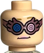 Minifigure, Head Dual Sided Female Dark Tan Eyebrows, Bright Pink Lips, Smile / Silver and Metallic Pink Spectrespecs Pattern - Hollow Stud