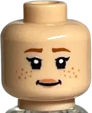 Minifigure, Head Dual Sided Female Dark Orange Eyebrows, Nougat Freckles and Lips, Smile / Angry Pattern - Hollow Stud