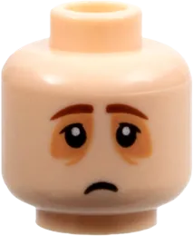 Minifigure, Head Reddish Brown Eyebrows, Nougat Patches Around Eyes, Frown Pattern - Hollow Stud