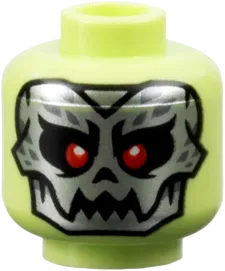 Minifigure, Head Alien Silver Skull with Red Eyes Pattern - Hollow Stud