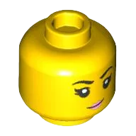 Minifigure, Head Dual Sided Female Black Eyebrows, Bright Pink Lips, Small Grin / Closed Eyes and Open Mouth with Red Tongue Pattern - Hollow Stud