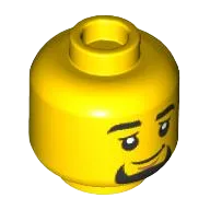 Minifigure, Head Black Eyebrows and Goatee, Chin Dimple, Lopsided Grin Pattern - Hollow Stud