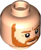 Minifigure, Head Dual Sided Dark Orange Eyebrows and Full Beard, Smile / Angry with Open Mouth Pattern &#40;SW Obi-Wan&#41; - Hollow Stud