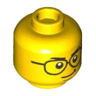 Minifigure, Head Dual Sided Black Eyebrows, Glasses, and Open Mouth Shocked / Smirk Pattern - Hollow Stud