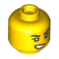 Minifigure, Head Dual Sided Female Black Eyebrows, Eyelashes, Medium Nougat Lips, and Open Mouth Crooked Grin / Worried Pattern - Hollow Stud