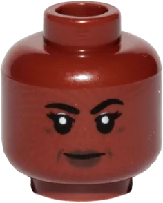 Minifigure, Head Female Black Eyebrows and Eyelashes, Dark Brown Lips, and Closed Mouth Smile Pattern - Hollow Stud