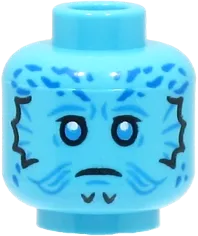 Minifigure, Head Alien SW Mythrol, Dark Azure Eyes and Contour Lines, Blue Spots on Forehead and Back, Frown Pattern - Hollow Stud