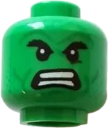 Minifigure, Head Dual Sided Black Thick Eyebrows, Green Cheek Lines and Stubble, Open Mouth Smile with Teeth / Angry with Bared Teeth Pattern &#40;Hulk&#41; - Hollow Stud