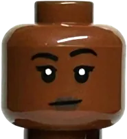 Minifigure, Head Dual Sided Female Black Eyebrows, Dark Brown Lips, Open Mouth Smile with Teeth / Neutral Pattern - Hollow Stud