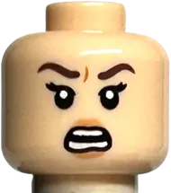 Minifigure, Head Dual Sided Female Dark Brown Eyebrows, Nougat Lips, Neutral / Angry Pattern - Hollow Stud