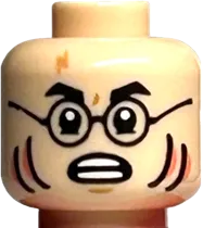 Minifigure, Head Dual Sided Black Eyebrows and Glasses, Nougat Scar, Coral Gills, Neutral / Scared with Open Mouth Pattern - Hollow Stud