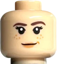 Minifigure, Head Dual Sided Female Dark Brown Eyebrows, Nougat Lips and Freckles, Sleeping / Smile Pattern - Hollow Stud