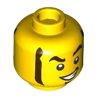 Minifigure, Head Dual Sided Thick Dark Brown Eyebrows, Mutton Chops, and Soul Patch, Lopsided Open Mouth Smile with Teeth / Lopsided Grin and Wink Pattern - Hollow Stud