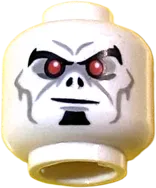 Minifigure, Head Dual Sided Alien Black Eyebrows and Soul Patch, Red Eyes, Light Bluish Gray Eye Shadow and Lines, Smirk / Angry with Fangs Pattern - Hollow Stud