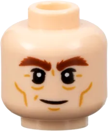 Minifigure, Head Reddish Brown Bushy Eyebrows, Medium Nougat Age Lines, Wrinkles and Chin Dimple, Grin Pattern - Hollow Stud