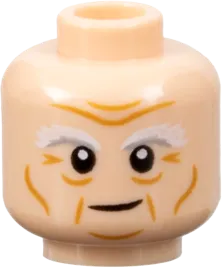 Minifigure, Head White and Light Bluish Gray Bushy Eyebrows, Medium Nougat Brow Furrows, Wrinkles and Age Lines Pattern - Hollow Stud