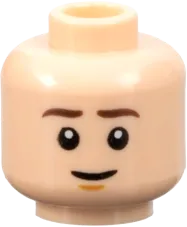 Minifigure, Head Dual Sided Dark Brown Eyebrows, Medium Nougat Chin Dimple, Grin / Scared with Bright Light Blue Eyes Pattern - Hollow Stud