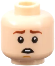 Minifigure, Head Dual Sided Reddish Brown Eyebrows, Medium Nougat Chin Dimple, Open Mouth Smile with Teeth / Scared Pattern - Hollow Stud