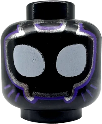 Minifigure, Head Alien Mask with White Eyes and Silver and Dark Purple Outlines Pattern - Hollow Stud