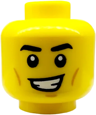 Minifigure, Head Black Eyebrows, Medium Nougat Chin Dimple and Cheek Lines, Lopsided Open Mouth Smile with Teeth Pattern - Hollow Stud