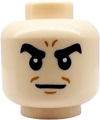 Minifigure, Head Thick Black Eyebrows, Medium Nougat Chin Dimple and Forehead Lines, Neutral Pattern &#40;Sandman&#41; - Hollow Stud