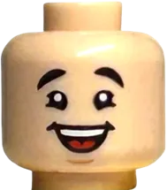 Minifigure, Head Dual Sided Black Eyebrows, Medium Nougat Chin Dimple, Open Mouth Smile with Teeth / Wide Open Mouth Smile with Tongue Pattern - Hollow Stud