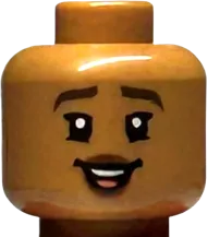Minifigure, Head Dual Sided Female Dark Brown Eyebrows, Reddish Brown Lips, Lopsided Grin / Open Mouth Smile with Teeth and Tongue Pattern - Hollow Stud