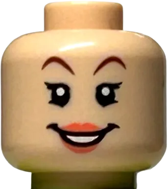 Minifigure, Head Female Reddish Brown Eyebrows, Coral Lips, Open Mouth Smile with Teeth Pattern - Hollow Stud