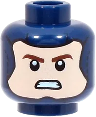 Minifigure, Head Dual Sided Balaclava, Light Nougat Face with Reddish Brown Eyebrows, Smile / Angry Pattern - Hollow Stud