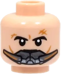 Minifigure, Head Dual Sided Black Eyebrows, Medium Nougat Cheek Lines and Dimples, Lopsided Open Mouth Smile / Breathing Apparatus Pattern - Hollow Stud