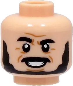 Minifigure, Head Black Eyebrows, Moustache and Beard, Medium Nougat Forehead and Cheek Lines, Chin Dimple, Open Mouth Smile Pattern - Hollow Stud