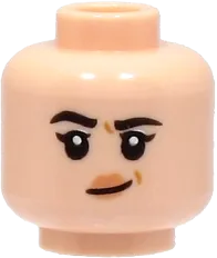 Minifigure, Head Dual Sided Female Black Eyebrows, Nougat Lips, Medium Nougat Dimples, Lopsided Grin / Scared with Open Mouth Pattern - Hollow Stud