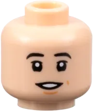 Minifigure, Head Dual Sided Black Eyebrows, Nougat Chin Dimple, Neutral / Open Mouth Smile Pattern - Hollow Stud