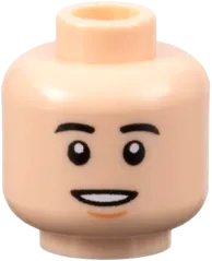 Minifigure, Head Dual Sided Black Eyebrows, Nougat Chin Dimple, Narrow Open Mouth Smile / Wide Open Mouth Smile Pattern - Hollow Stud