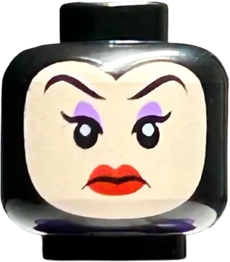 Minifigure, Head Female Light Nougat Face with Eyebrows, Medium Lavender Eye Shadow, Red Lips, Frown Pattern - Hollow Stud