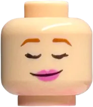 Minifigure, Head Dual Sided Female Dark Orange Eyebrows, Dark Pink Lips, Open Mouth Smile / Sleeping with Smirk Pattern - Hollow Stud