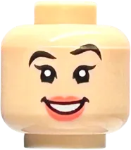 Minifigure, Head Dual Sided Female Black Eyebrows, Left Raised, Coral Lips, Open Mouth Smile / Angry Pattern - Hollow Stud