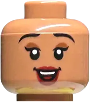 Minifigure, Head Dual Sided Female Black Eyebrows, Reddish Brown Eye Shadow, Dark Red Lips, Open Mouth Smile / Closed Mouth Smile Pattern - Hollow Stud
