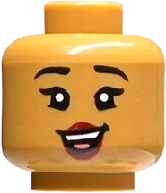 Minifigure, Head Dual Sided Female Black Eyebrows, Dark Red Lips, Lopsided Open Mouth Smile with Teeth and Tongue / Closed Mouth Pattern - Hollow Stud